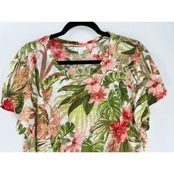 Women's J Jill Love Linen Floral Short Sleeve Top Size L - Picture 2 of 6